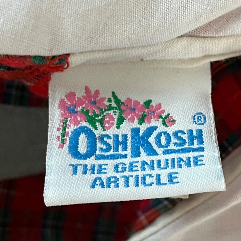 OshKosh B'gosh Vintage Toddler Girls 18 Months Red Plaid Christmas Romper Collar